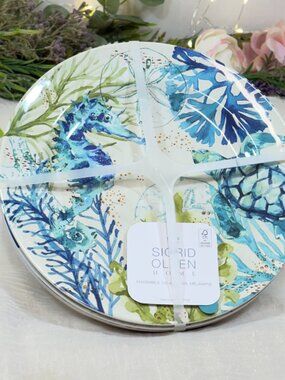 Sigrid Olsen Home Melamine Seahorse Turtle 8.75" Salad Plate Nautical Ocean 4 PC